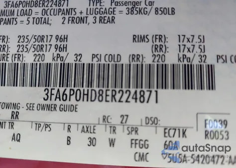 2014 Ford Fusion Se из США, поврежденный, VIN 3FA6P0HD8ER224871